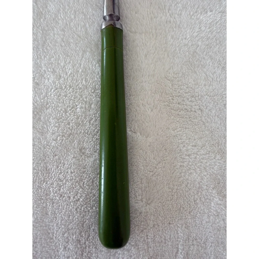Vintage Unbranded MCM Granny‎ Meat Fork Long Green Handle Stainless Steel Japan